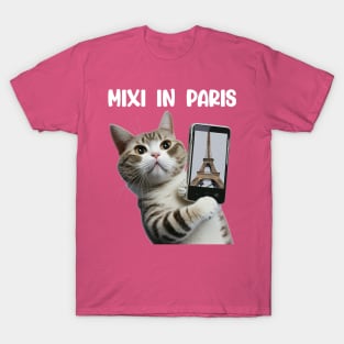 Mixi in Paris gay Paree funny cat T-Shirt